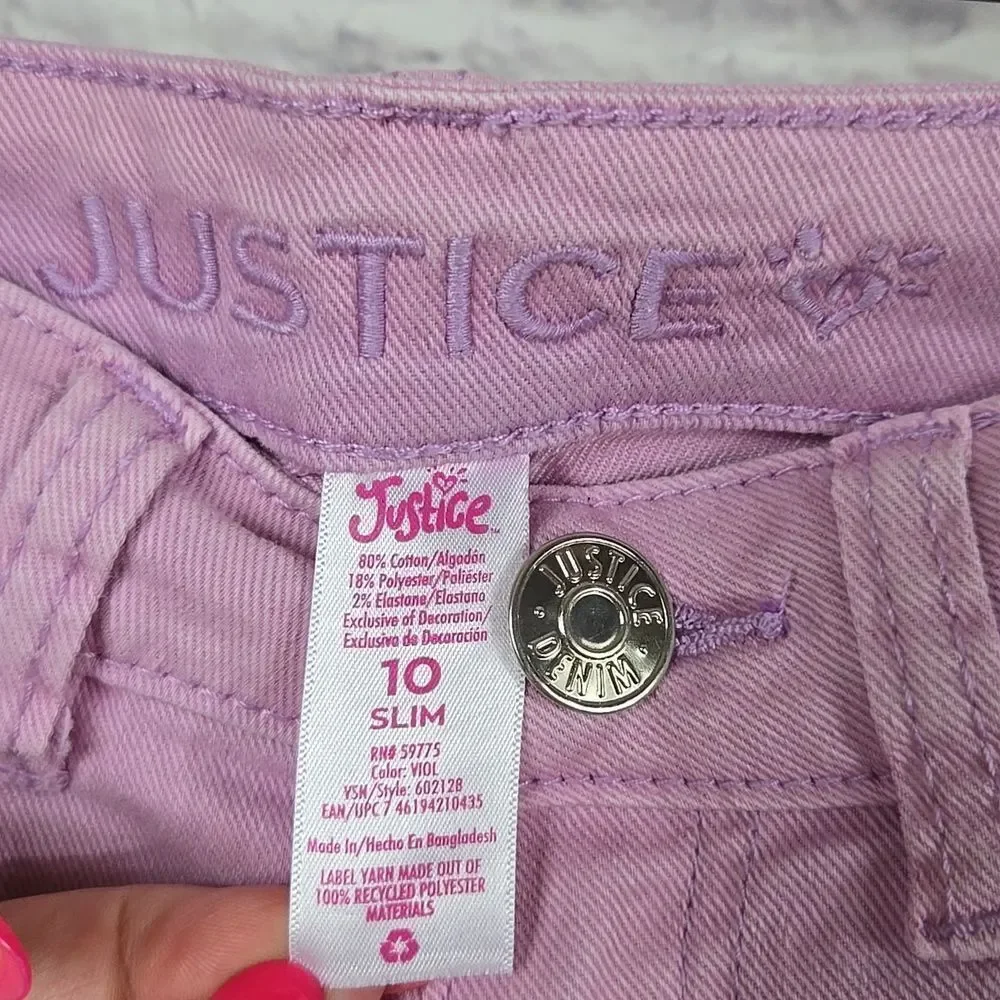Justice Mom Shorts Girls 10 Slim Viola Purple Distressed Denim Jean Shorts